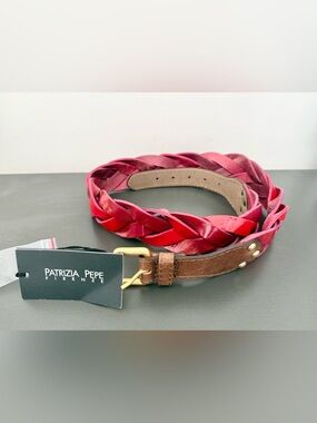 New Patrizia Pepe Braided Multi Tone Red Leather Belt